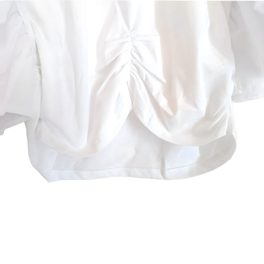(NWOT) ZARA White Ruffled Crop Top | Puff Bell Sleeves Ruched Hem | Size Small - Picture 10 of 10